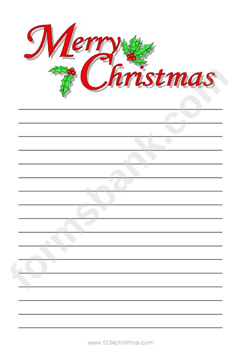 Merry Christmas Writing Paper Template Printable Pdf Download