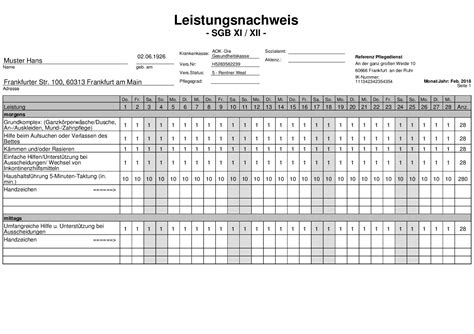 Je nach pflegeform, in der der pflegebedürftige mensch lebt und pflege bekommt von ambulanten pflegesachleistungen spricht man, wenn die leistungsnachweis ambulante pflege muster. Leistungsnachweis SGB XI ausgefüllt - meinpflegedienst.com