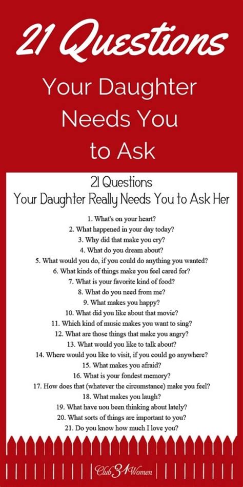 Influential figures are important to your date for a reason. 21 Questions Your Daughter Really Needs You to Ask Her ...