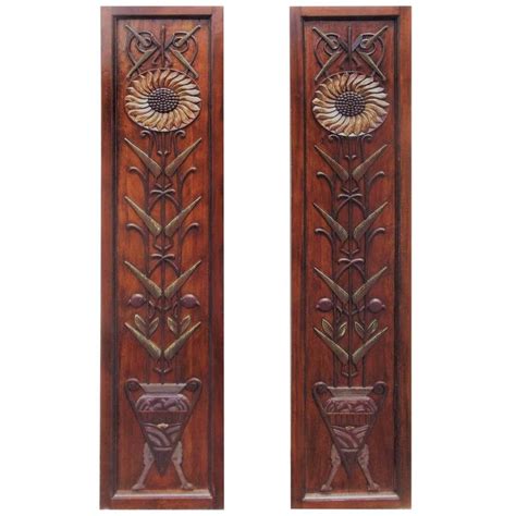 Pair of Carved Art Deco Motif Decorated Mahogany Panels For Sale at 1stdibs