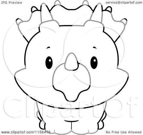 This is the black and white image of the triceratops dinosaur and its head. Cartoon Clipart Of A Black And White Baby Triceratops ...