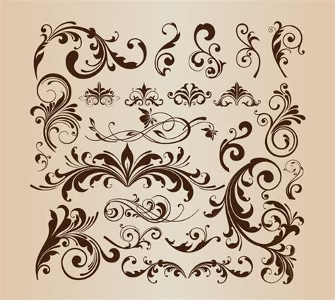 Floral Design Decorative Elements Vector Set Free Vector In