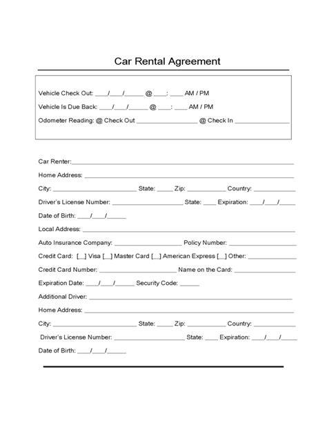 Car Rental Agreement Template Pdf Pdf Template