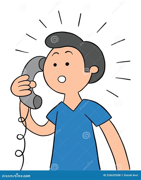 Cartoon Man Talking On Landline Phone And Surprised Vector