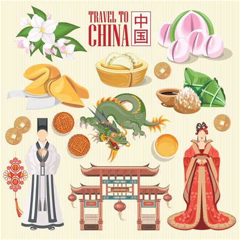 China Travel Vector Illustration With Infographic Chinese Set With