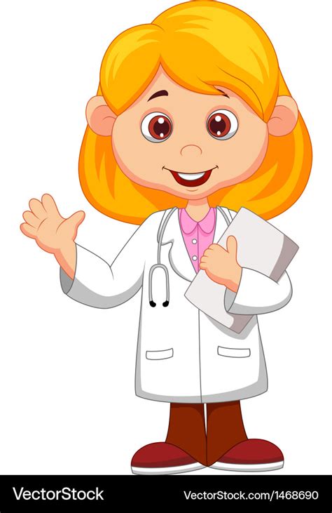 Cute Little Female Doctor Cartoon Waving Hand Vector Image