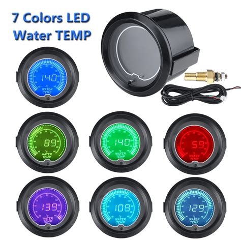 Black Car Auto 2inch 52mm Universal 7 Colors Led Display 12v Water Temp