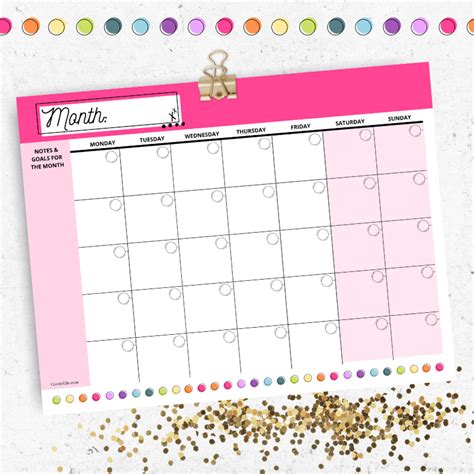 Printable blank rainbow calendar