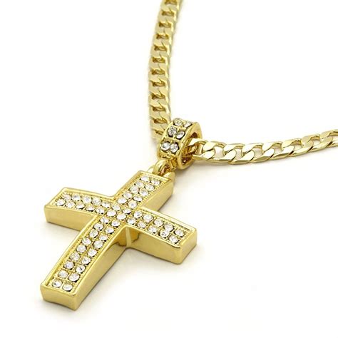 Mens 14k Gold Filled Fully Cz Cross Pendant Hip Hop 24 Cuban Necklace