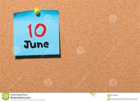 June 10th Day 10 Of Month Color Sticker Calendar On Notice Board
