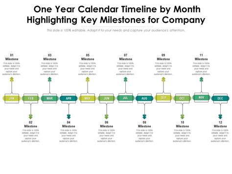 One Year Calendar Timeline By Month Highlighting Key Milestones For