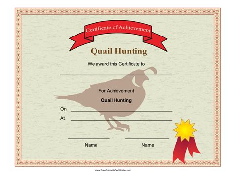 Quail Hunting Achievement Certificate Template Download Printable Pdf