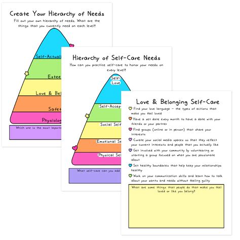 Maslows Hierarchy Of Needs Worksheets Self Love Rainbow