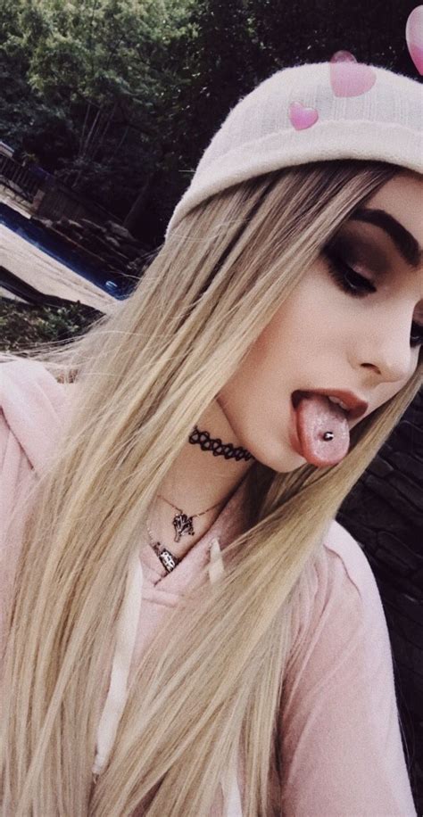 my tongue piercing with my blonde hair is such a look i love this hair my ig is vodkacidx