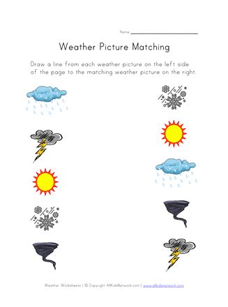 weather matching worksheet  Weather worksheets, Kindergarten
