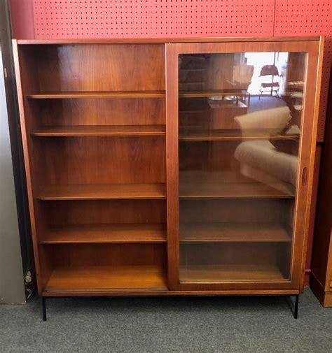 Large Danish Modern Teak Bookcase with Sliding Glass Doors ...