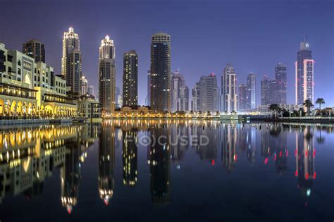 Cityscape With Burj Khalifa Building At Night Dubai United Arab