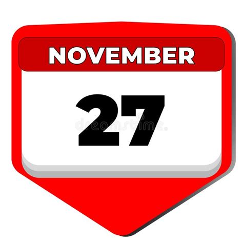 27 November Vector Icon Calendar Day 27 Date Of November Twenty