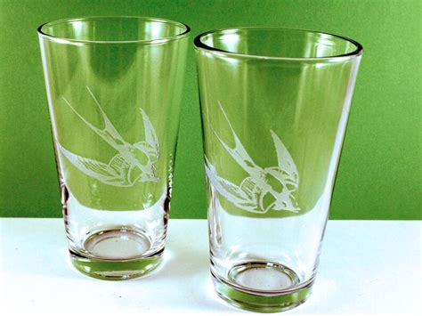 1 Swallow Bird Etched Pint Glass Etsy
