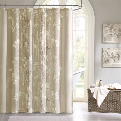 New Floral Tree Shower Curtain Nature Taupe Bathroom Fabric Tan Leaves