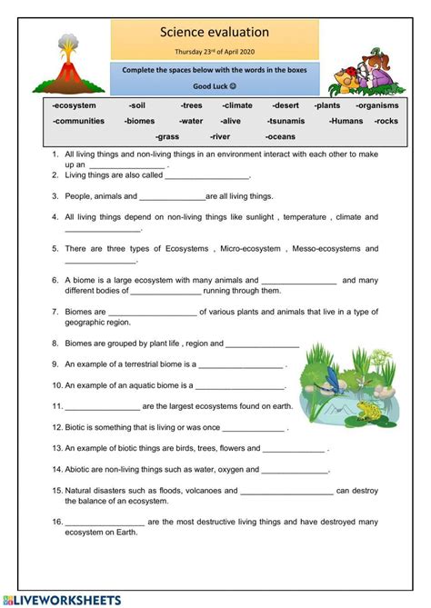 Ecosystems Exercise Live Worksheets