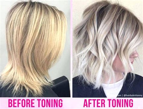 This hair toning purple conditioner also hydrates and neutralizes brassy yellow and orange tones in blonde, bleached, highlighted, and silver hair. bleached hair before and after toner - Google Search ...