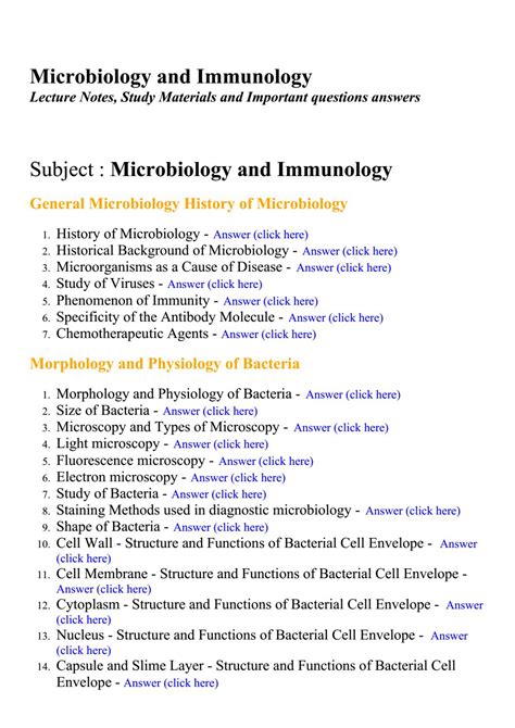 Microbiology And Immunology Lecture Notes Study Materials And