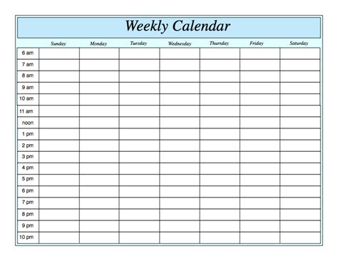 Weekly Calendar With Hours Printable Weekly Calendar Template Weekly