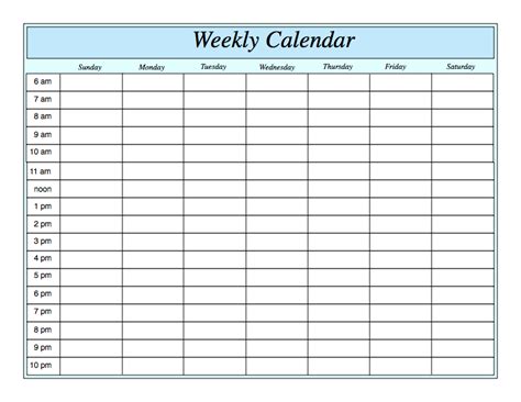 weekly calendar with hours printable weekly calendar template weekly