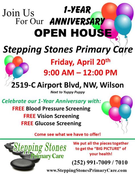 One Year Anniversary Open House Flyer Stepping Stones Primary Care