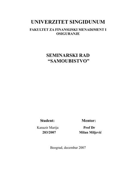 Univerzitet Singidunum Seminarski Maturski Diplomski Radovi
