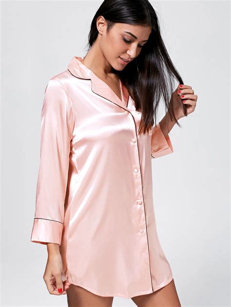 2018 Satin Pajama Shirt Dress Pink Xl In Pajamas Online Store Best Casual Summer Dresses For