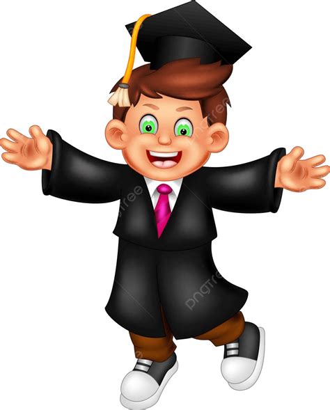Happy Boy Graduation In Black Suit Cartoon Graduation Kids White Vector
