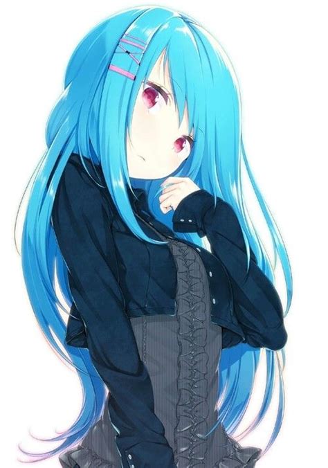 Anime Girl With Blue Hair And Red Eyes