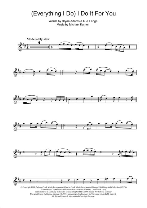 Everything I Do I Do It For You Sheet Music Bryan Adams Clarinet Solo