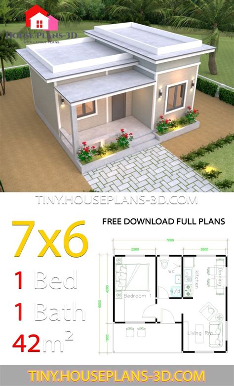 Tiny House Plans 7x6 With One Bedroom Flat Roof Tiny House Plans
