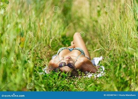 Woman Sunbathing In Bikini Stock Photo Image Of Attractive