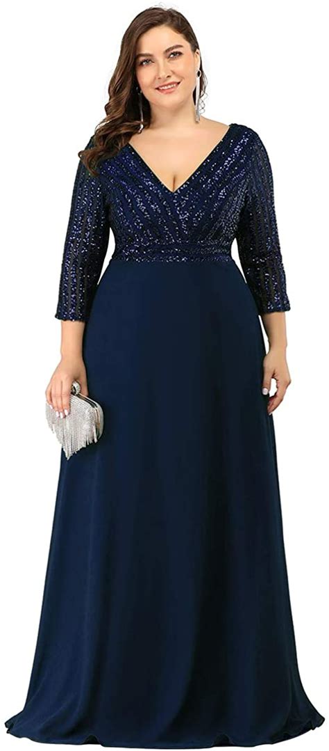 Ever Pretty Women S Deep V Neck Sparkle Plus Size Evening Dress With Long Sleeves 0751 Pz