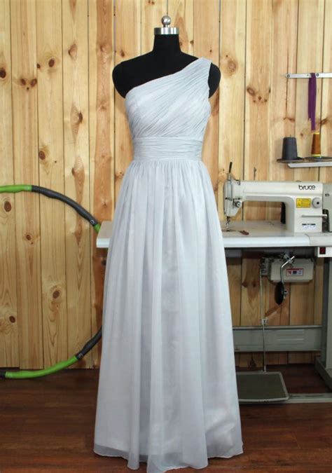 2016 Custom Made Light Grey Bridesmaid Dress One Shoulder Chiffon Bridesmaid Dress Maid Of