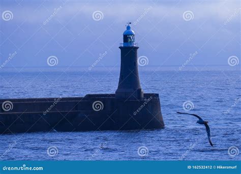 Tynemouth Lighthouse In Great Britain Port Entrance To Newcastle Stock