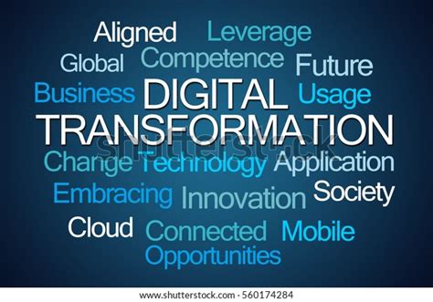 Digital Transformation Word Cloud On Blue Stock Illustration 560174284