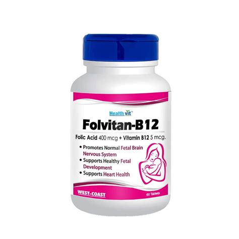Healthvit Folvitan B12 Folic Acid 400 Mcg Vitamin B12 5 Mcg 60 Tablets