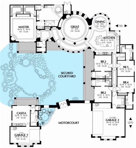 Home Design Plan 36186tx Luxury With Central Courtyard House Remarkable