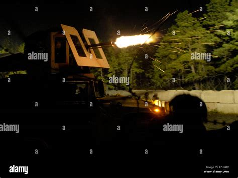 Flames Spit From A Humevee Mounted 50 Caliber Machine Gun Firing