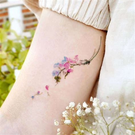 Sweet Pea Flower Upperarrm Tattoo Songetattoo Birth Flower Tattoos