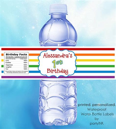 Rainbow Stripes Care Bear Inspired Waterproof Water Bottle Labels