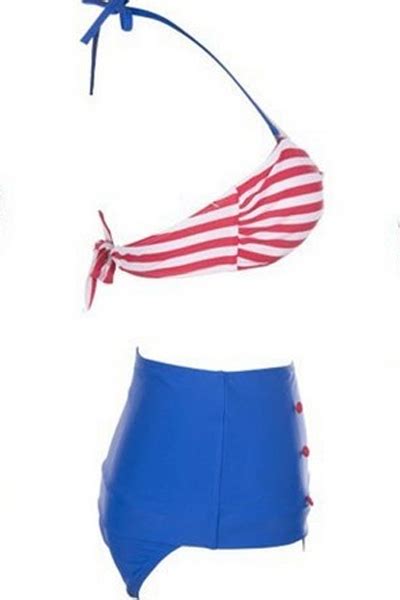 Nautical Inspired Red And Blue Stripes Bikini Set On Luulla