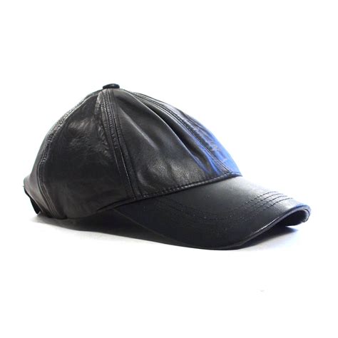 Leather Baseball Hat Vintage 90s Black Adjustable Ball Cap Etsy