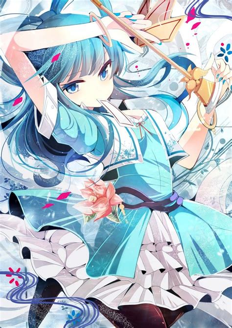 Jewelry Flowers Long Hair Playing Cards Anime Blue Dress
