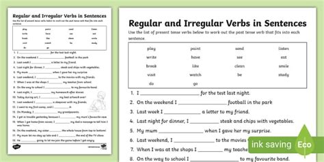 Regular And Irregular Verbs Worksheets For Year Pdf